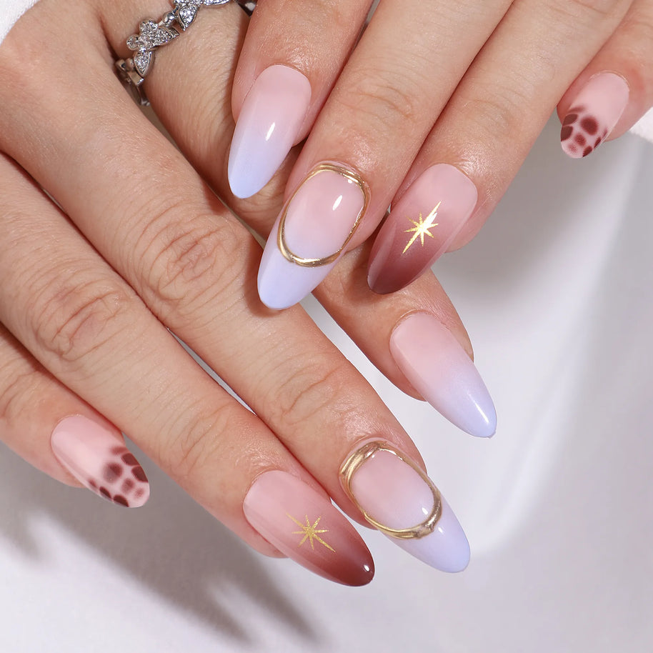 Prisme Royal — Amande Violet & Brun, Lignes Dorées | ONAILZ