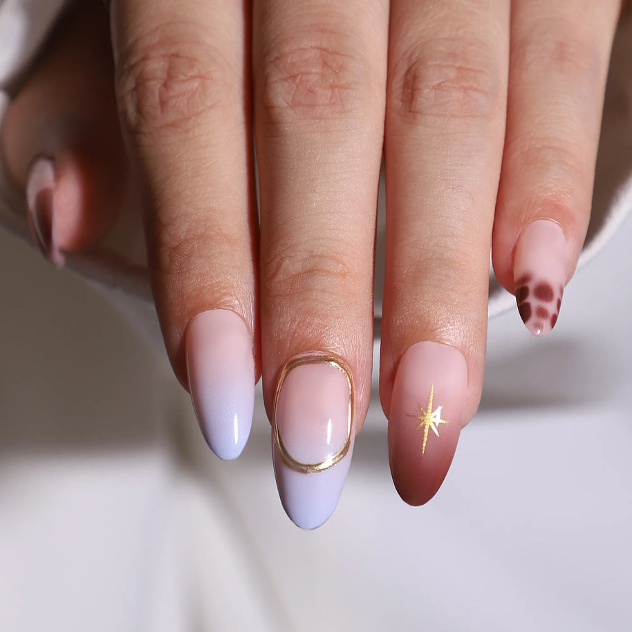 Prisme Royal — Amande Violet & Brun, Lignes Dorées | ONAILZ