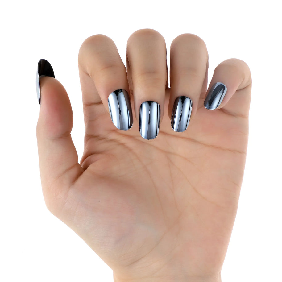 Argentum – Ongles oval argent chrome glossy