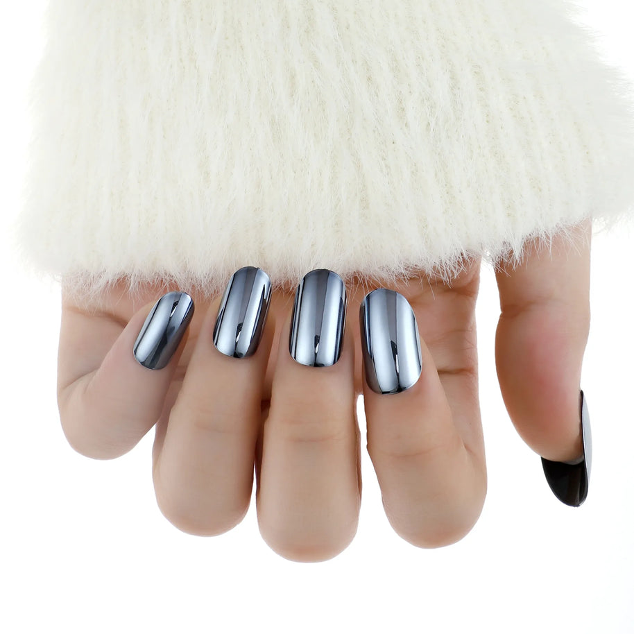 Argentum – Ongles oval argent chrome glossy
