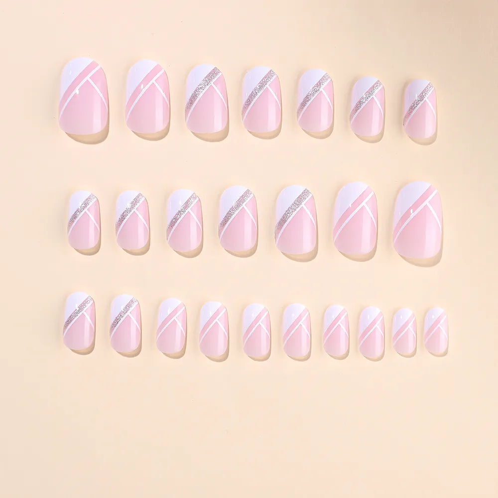 Astra – Ongles courts oval géométriques blanc & glitter