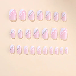 Astra – Ongles courts oval géométriques blanc & glitter