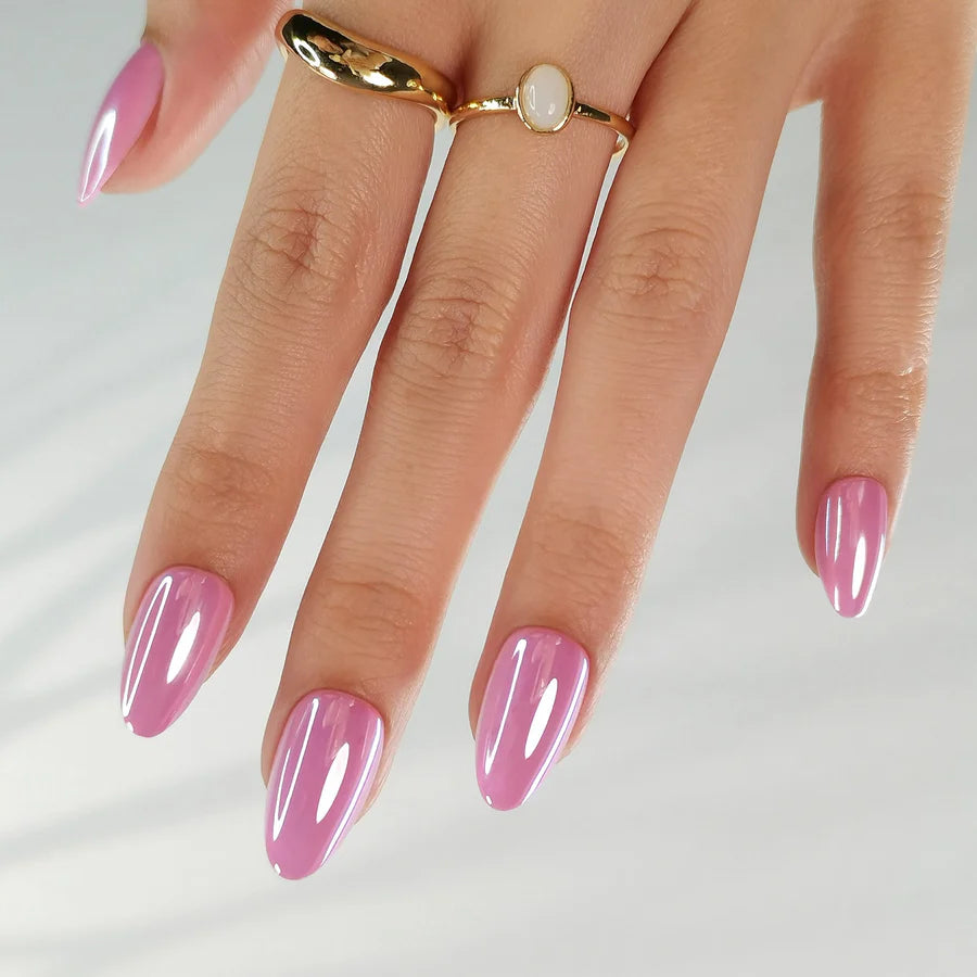 Pink nacré Chromé  — Ovale Court Rose Émaillé | ONAILZ