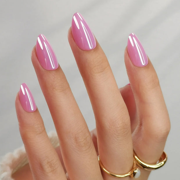 Pink nacré Chromé  — Ovale Court Rose Émaillé | ONAILZ