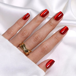 Rubis Félin — Carré Moyen Cat Eye Rouge | ONAILZ